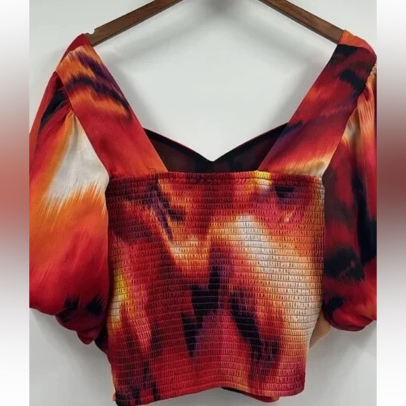 DKNY Abstract Print Satin Blouse Large - Picture 9 of 10